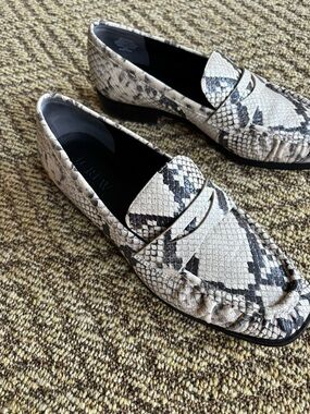 JCrew Snakeskin Print Slip-On Loafers - Black & Cream